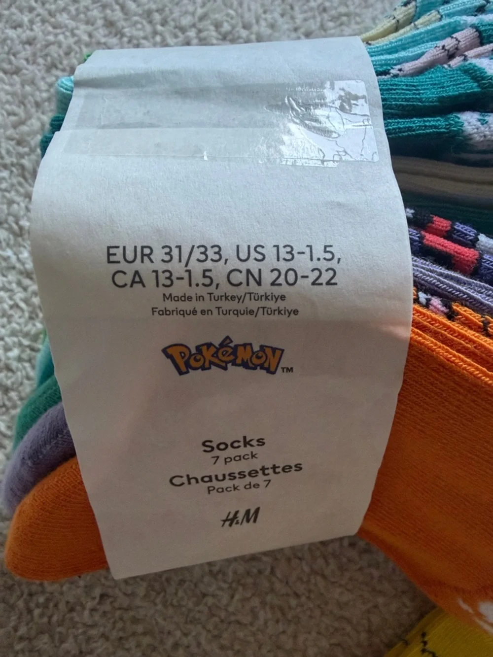 NWT H&M 7-pack socks, Pokemon, 13 - 1.5